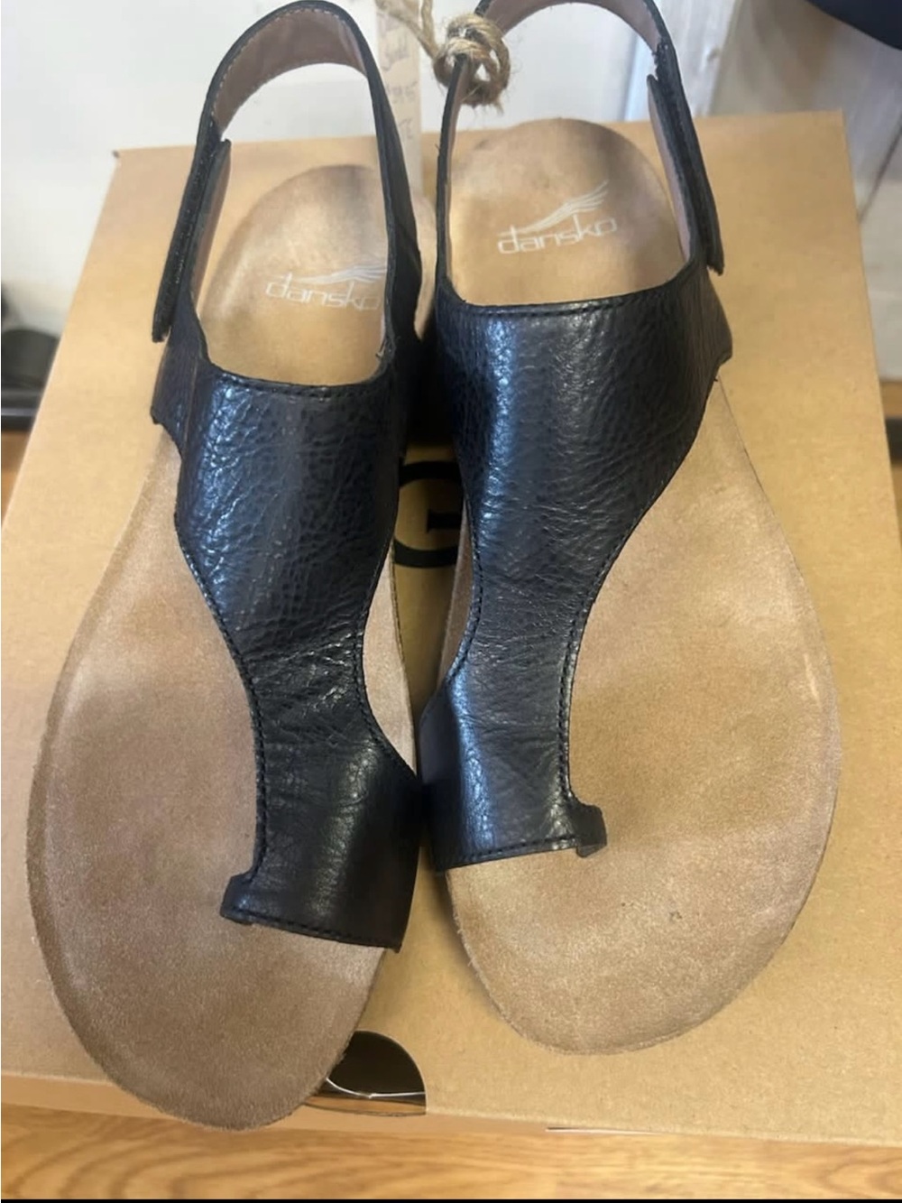 Dansko Black Leather T-Strap Slingback Sandals